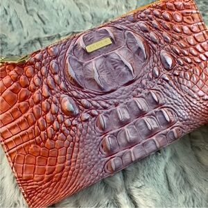 BRAHMIN Daisy Clutch Bag Leather Orange Lavender Melbourne Croc - NO STRAP!